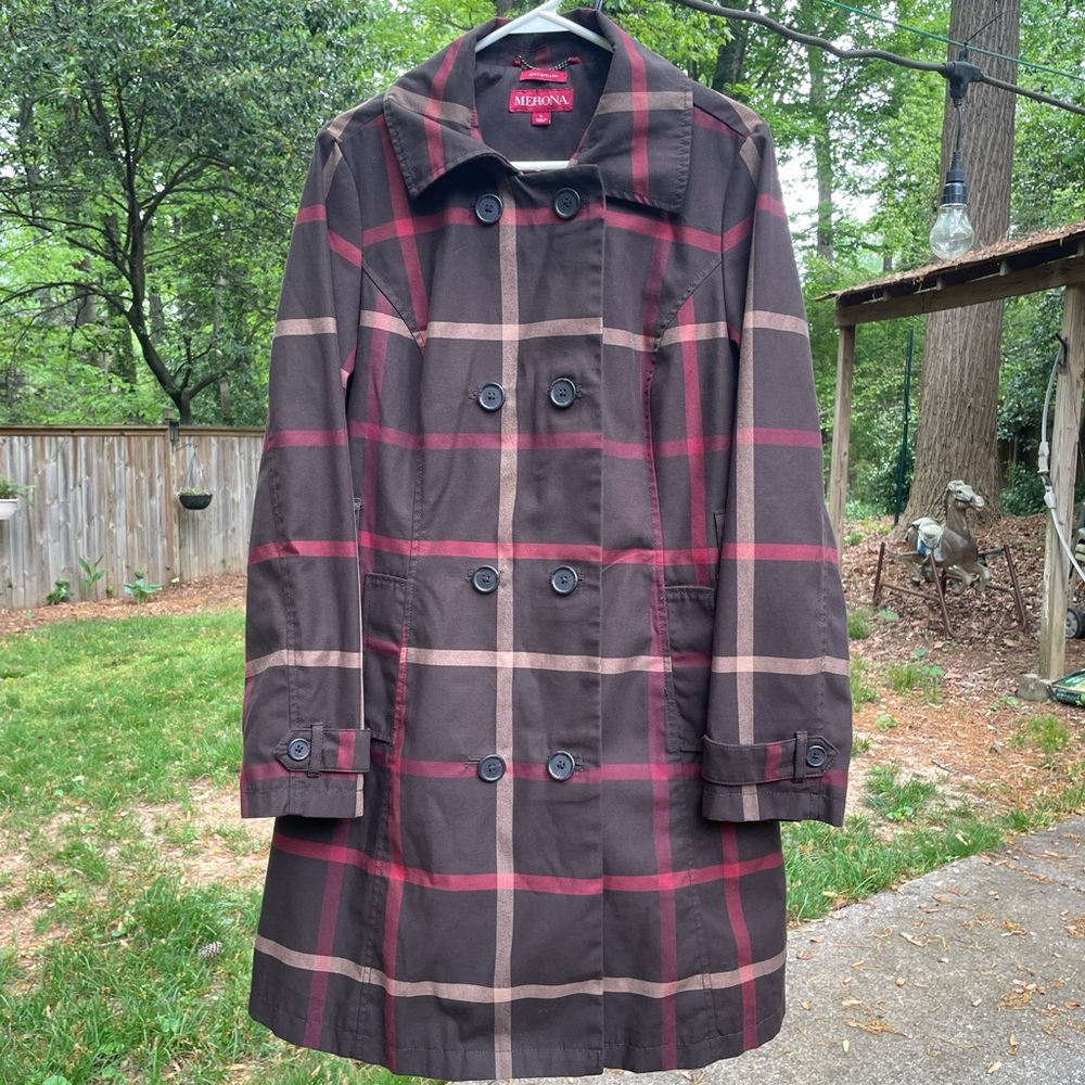 Women's Plaid Trench Coat - Brown and Red size large